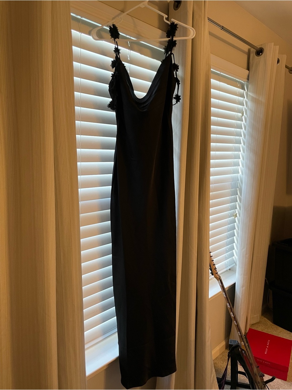 Altar’d State Elegant Black Slip Dress with Floral Strap